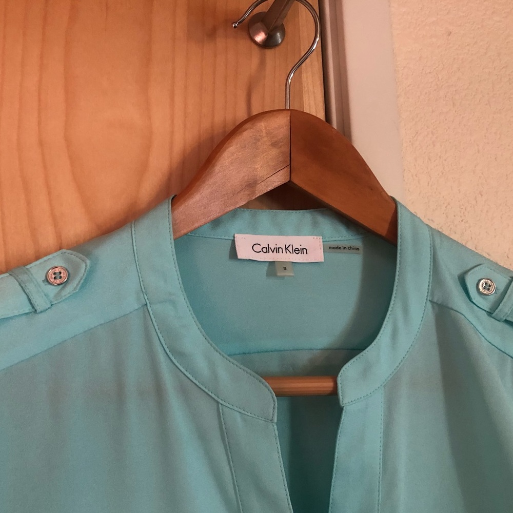 Zip pocket, Roll Tab Blouse by Calvin Klein